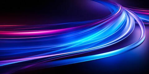 Abstract Blue Light Curves Flowing Against a Dark Background, Creating a Futuristic Neon Glow Wave Concept for Technology and Modern Design