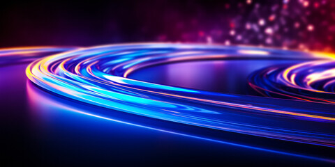 Abstract Blue Light Curves Flowing Against a Dark Background, Creating a Futuristic Neon Glow Wave Concept for Technology and Modern Design