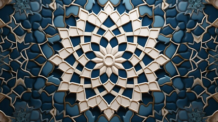 Islamic ornament , persian motiff . 3d ramadan islamic round pattern elements . Geometric circular ornamental arabic symbol . Blue background
