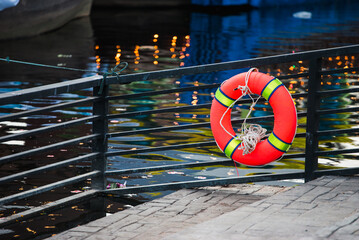 Life-saving rubber ring installed in the water area