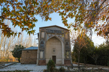 Views of a mausoleum at the Sary Mazar complex in Istaravshan, Tajikistan.