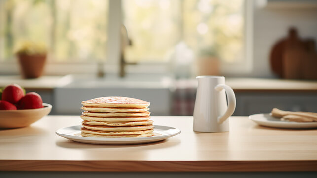 Pancakes with berries and maple syrup