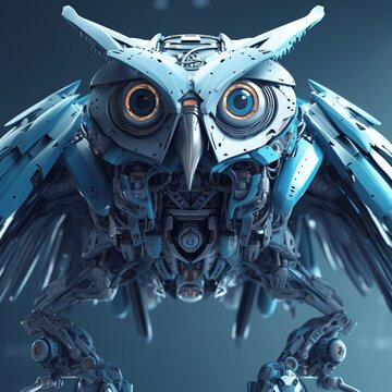 Cute Robot Owl Cybernetic 3d Render Illustrator AI Generated Art