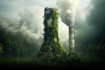 ,A factory's smoking stack raises awareness about the environmental impact of industrial activities, urging a shift towards cleaner alternatives - obrazy, fototapety, plakaty