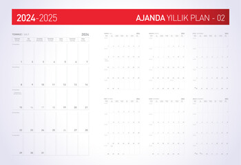 Türkce Takvim, Ajanda ve Yillik Plan 2024. Translation: Turkish calendar 2024 year, 2024 annual plan. - obrazy, fototapety, plakaty