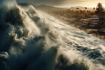 Tsunami horror: city in the path of a colossal oncoming wave