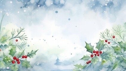Watercolor Snow-covered tree Background 