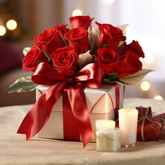 red rose and gift box