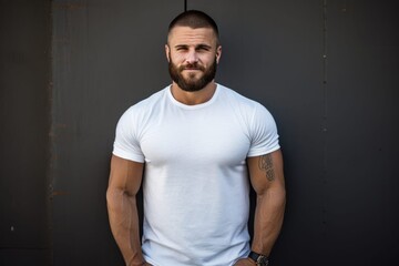  man wearing a blank white t-shirt