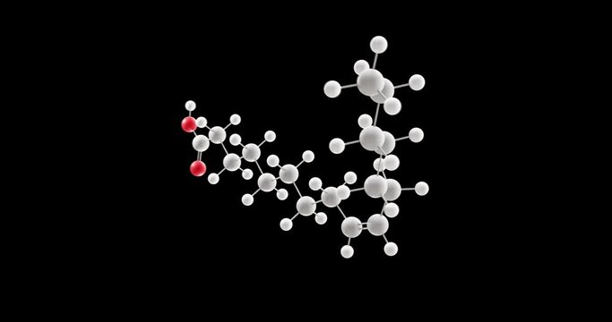 Palmitoleic acid molecule, rotating 3D model of omega-7, looped video on a black background