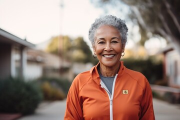 Portrait of a smiling elderly woman outside