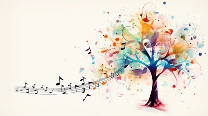Foto op Canvas watercolor illustration of tree with musical notes for audio media concepts and designs musical notes. Musical Tree. © alexkich