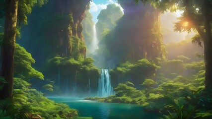 waterfall in the forest.Created with Generative Ai technology