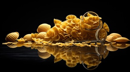  a pile of pasta sitting on top of a table next to a pile of pasta on top of a table.