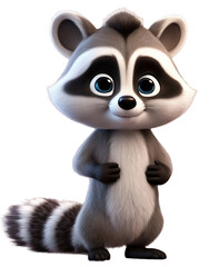 Cute cartoon raccoon standing with transparent background. 