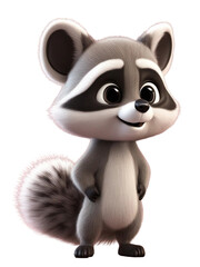 Cute cartoon raccoon standing with transparent background. 