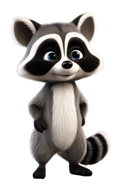 Cute cartoon raccoon standing with transparent background. 