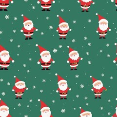 A seamless pattern with Santa Claus on green background