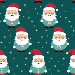 A seamless pattern with Santa Claus on green background