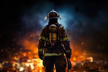 Fototapeta premium Fireman's Standoff Against Night Blaze