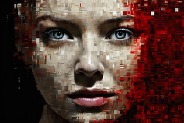 Pixel Art Masterpiece: Crimson Mosaic Portraits