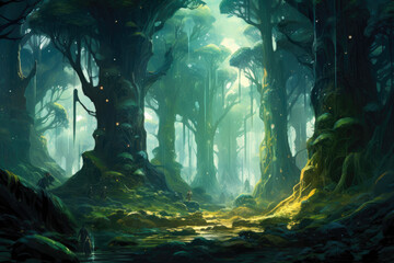 Mythical Giants' Canopy: Lush Alien Arboreal Realm