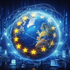 Obraz premium European connection links support communication technology and the global internet network, facilitating