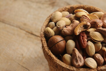 Nuts in assortment delicious and healthy close-up, healthy snack