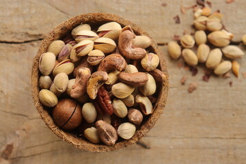 Nuts in assortment delicious and healthy close-up, healthy snack