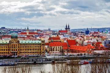 Winter aerial view on old town of Prague