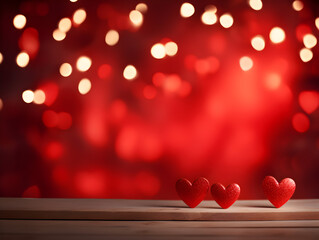 Red mock up scene with blurry hearts background