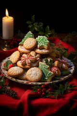 Obraz na płótnie Canvas Christmas cookies with festive decoration