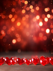 Red mock up scene with blurry hearts background