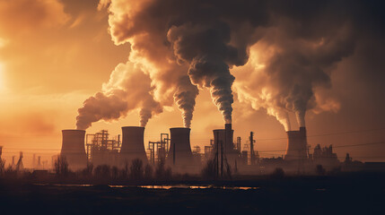 Obraz premium nuclear power plant. chimney with smoke.