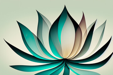 Minimalist lotus flower illustration in beige and green pastel hues.