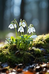 Obraz premium a beautiful icy snowdrop in the middle of the forest