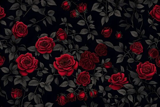 red roses background, Amidst the dense, mysterious forest, a dark and moody wild rose bush creates a captivating background wallpaper