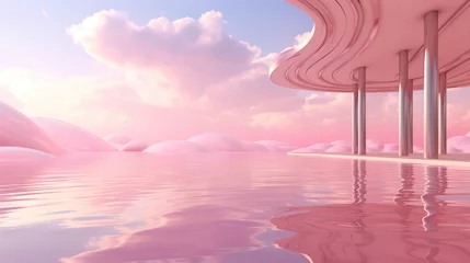 Schilderijen op glas Pink landscape with clouds and sky, dreamy landscape © Ron