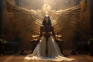 Enthroned Royalty: Egyptian Queen's Radiance - obrazy, fototapety, plakaty