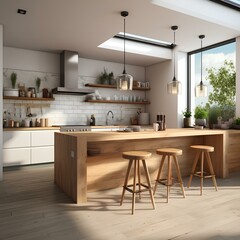 a modern kitchen with a dining table and chairs