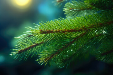 Luminous Christmas Spruce in Bokeh Surroundings