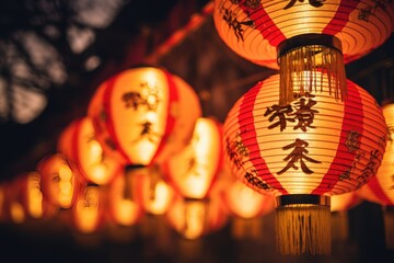 red and white paper lanterns with chinese characters on them Generative AI