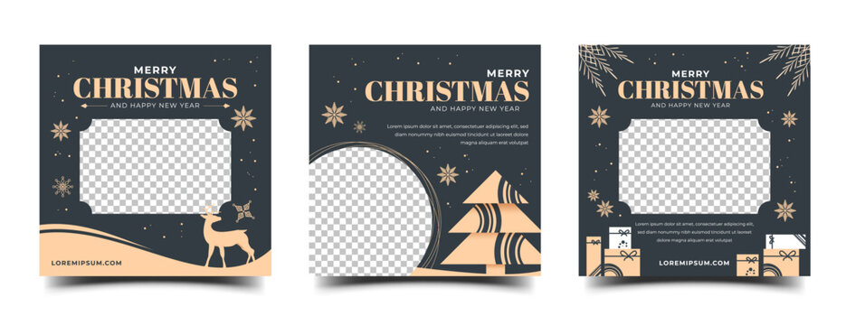 Merry Christmas And Happy New Year Square Banner Template. Usable For Social Media Post, Greeting Card, And Cover.