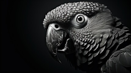 Fototapeta premium a black and white photo of a parrot with it's mouth open and it's eyes wide open.
