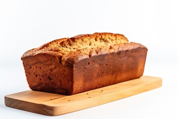 Single Banana Bread Loaf on White Background
