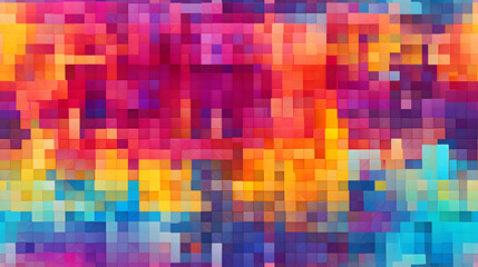 Seamless abstract digital pixel mosaic with vibrant geometric design