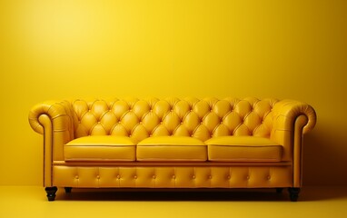 Wall-Mounted Chesterfield Sofa Pops Against Yellow Backdrop