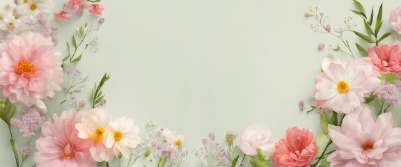 Spring composition made of beautiful flowers on light backdrop. Floristic decoration copy space