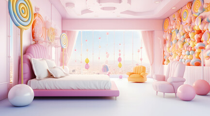 Bright large luxury room in the Candy Hotel. - 685354367