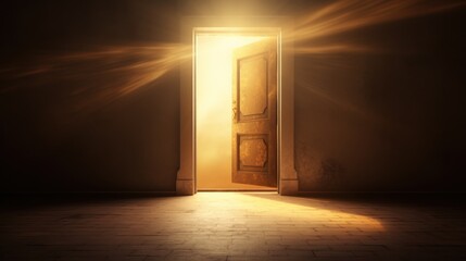  an open door in a dark room with a bright light coming through the door and the light coming through the door.